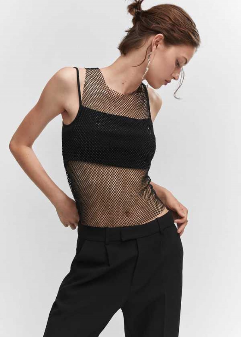 Mango Mesh Top With Crystal Detail | MNG-24873