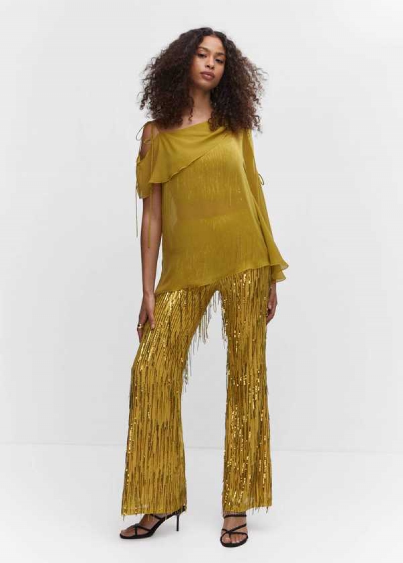 Mango Metallic Fringed Pants | MNG-24451