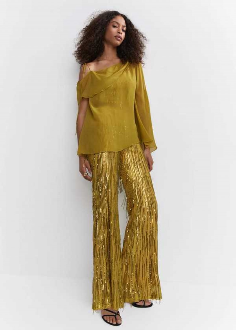 Mango Metallic Fringed Pants | MNG-24451