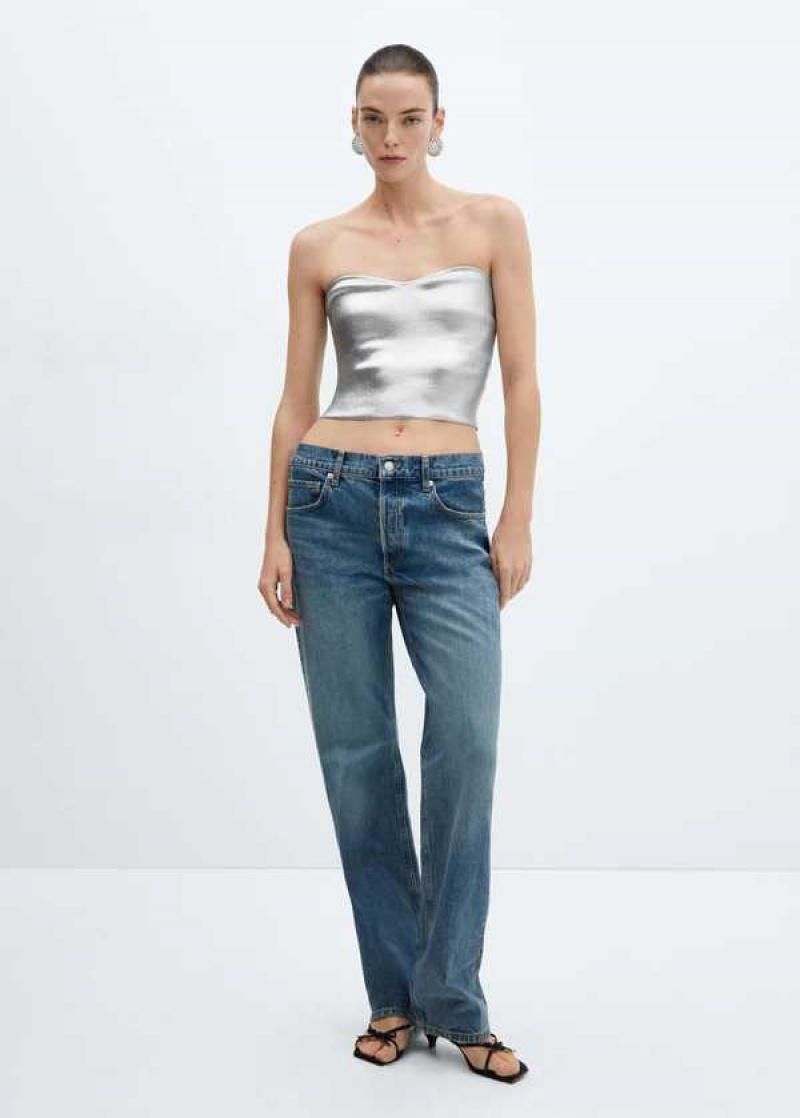 Mango Metallic Top With Sweetheart Neckline | MNG-24701