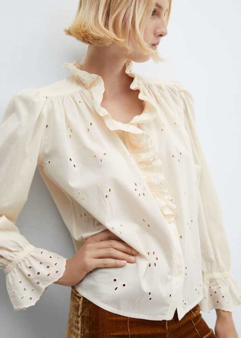 Mango Openwork Shirt With Ruffle Detail | MNG-25194