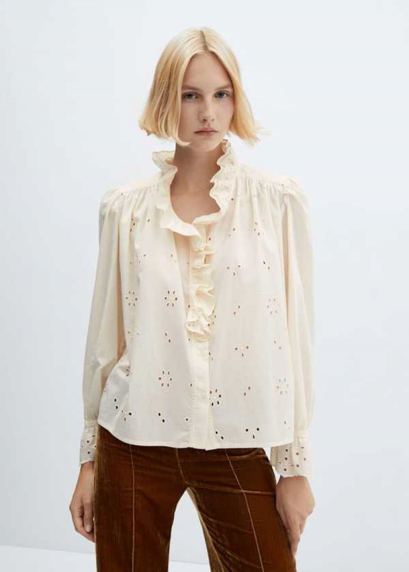 Mango Openwork Shirt With Ruffle Detail | MNG-25194