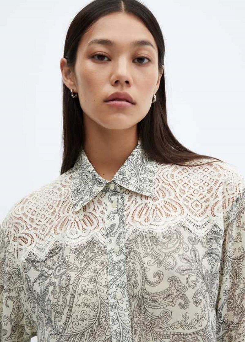 Mango Paisley-print Krajkové-detail Shirt | MNG-25213