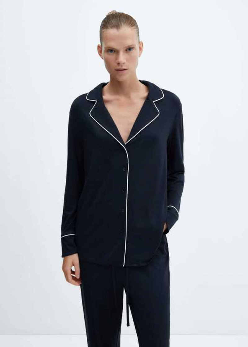 Mango Pajama Shirt With Contrast Piping | MNG-23657