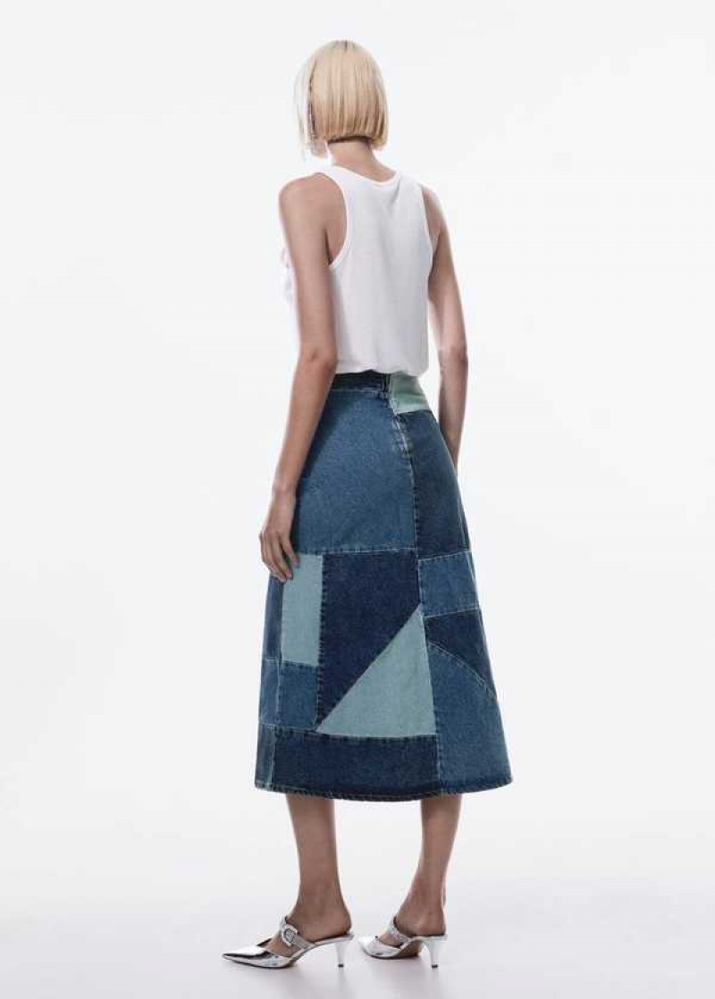 Mango Patchwork Denim Skirt | MNG-24067