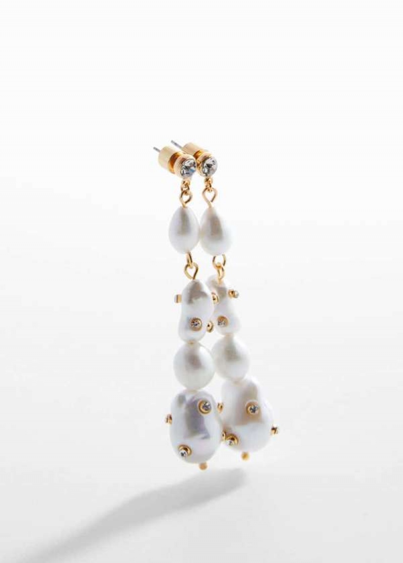 Mango Pearl Earrings With Rhinestone Detail | MNG-22781