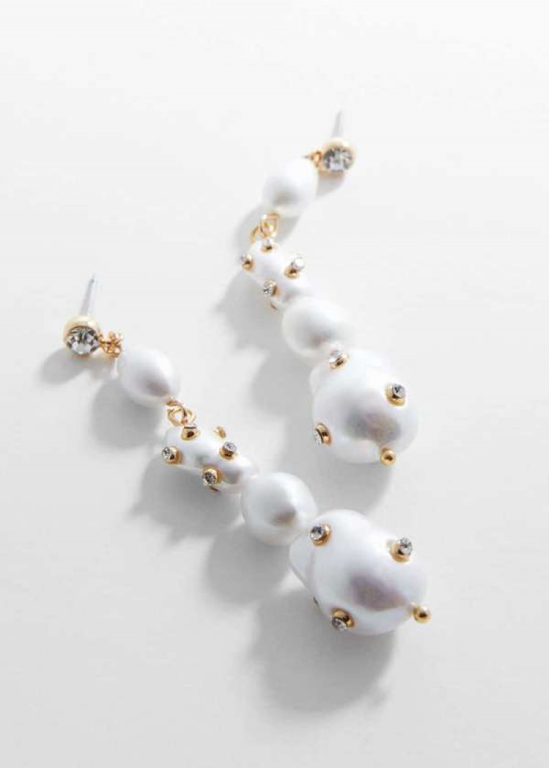 Mango Pearl Earrings With Rhinestone Detail | MNG-22781