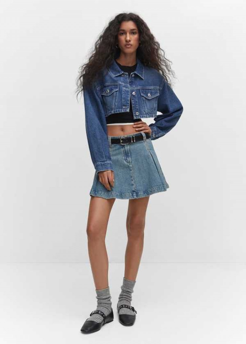 Mango Plisovaný Denim Mini-skirt | MNG-24100