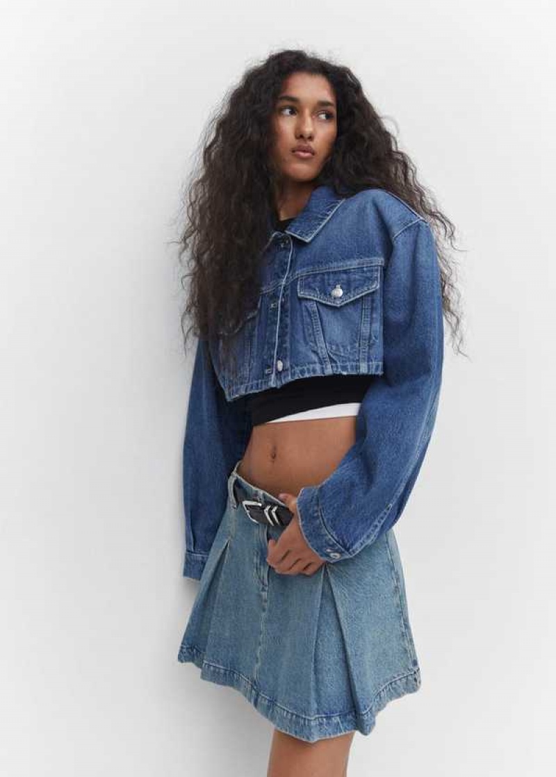 Mango Plisovaný Denim Mini-skirt | MNG-24100