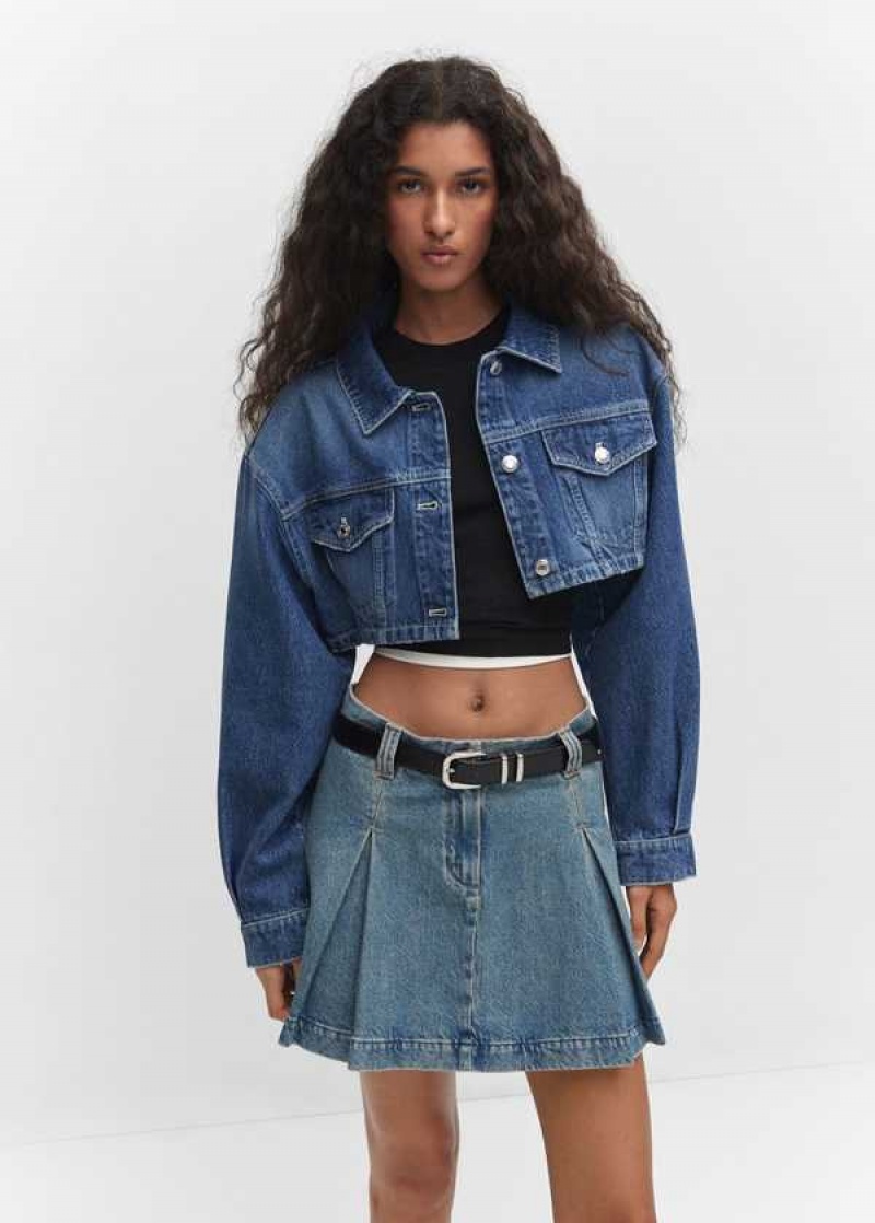 Mango Plisovaný Denim Mini-skirt | MNG-24100