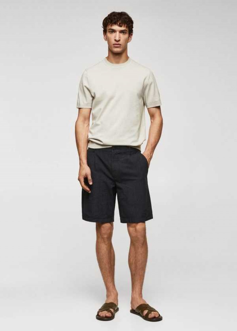 Mango Prince Of Wales Printed Bavlněné-linen Bermuda Shorts | MNG-22463