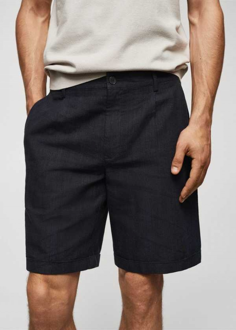 Mango Prince Of Wales Printed Bavlněné-linen Bermuda Shorts | MNG-22463