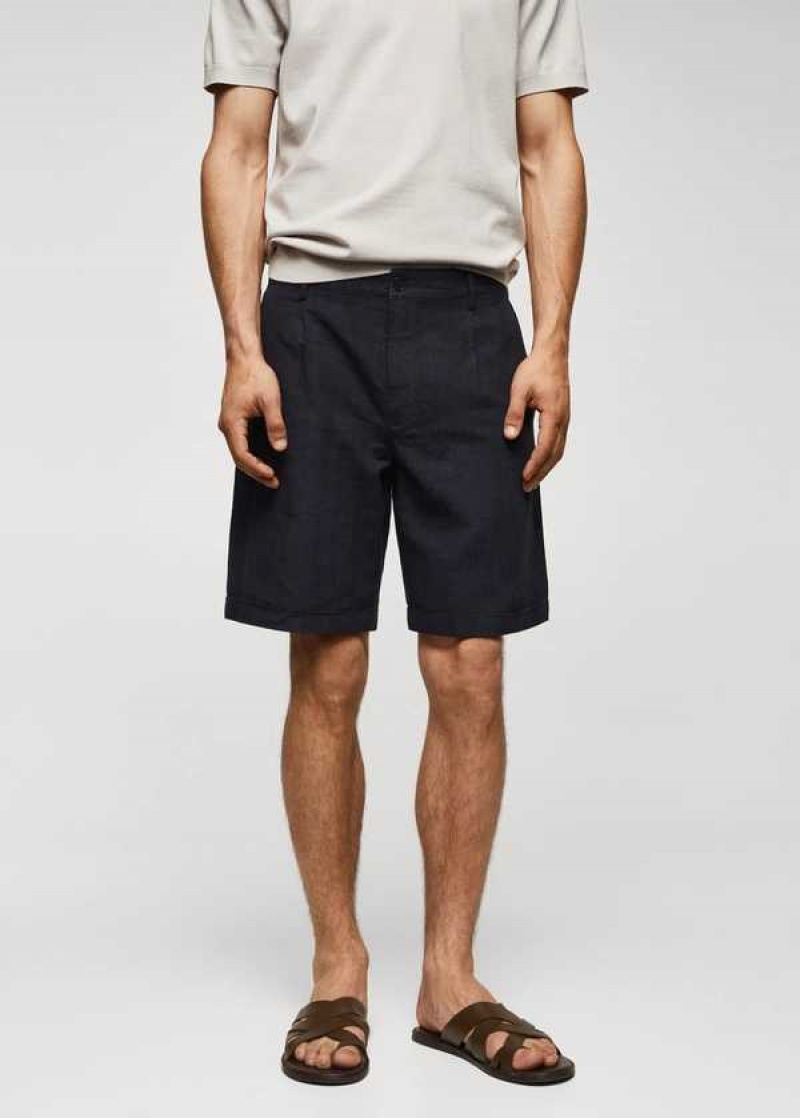 Mango Prince Of Wales Printed Bavlněné-linen Bermuda Shorts | MNG-22463