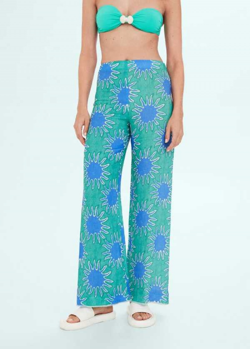 Mango Printed Linen Wideleg Pants | MNG-24415