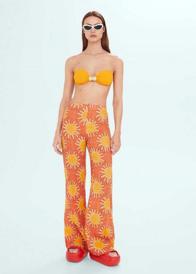 Mango Printed Linen Wideleg Pants | MNG-24340