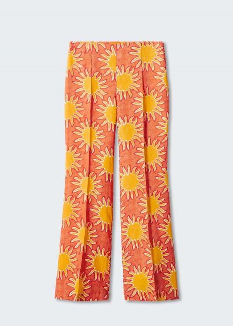 Mango Printed Linen Wideleg Pants | MNG-24340