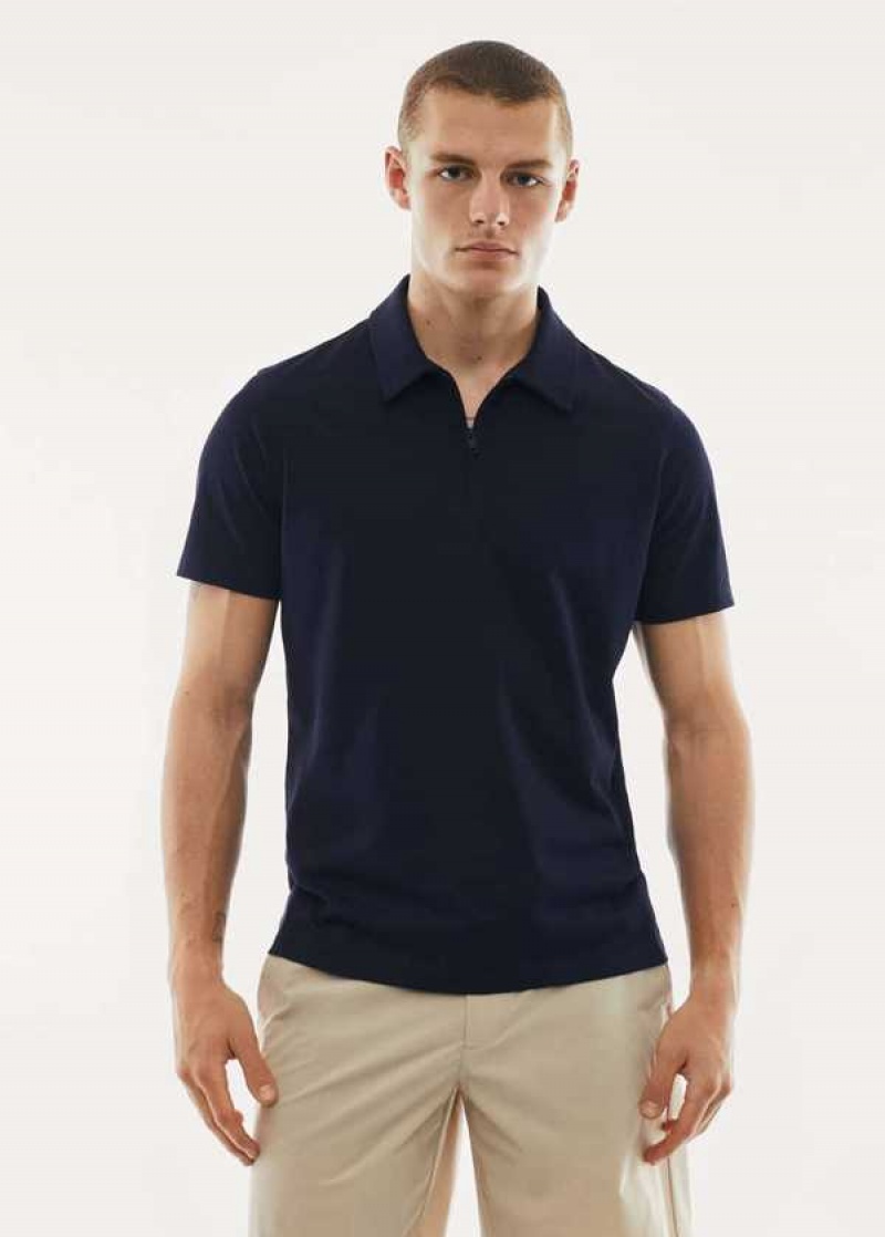 Mango Prodyšný Bavlněné Polo Shirt With Na Zip | MNG-21523