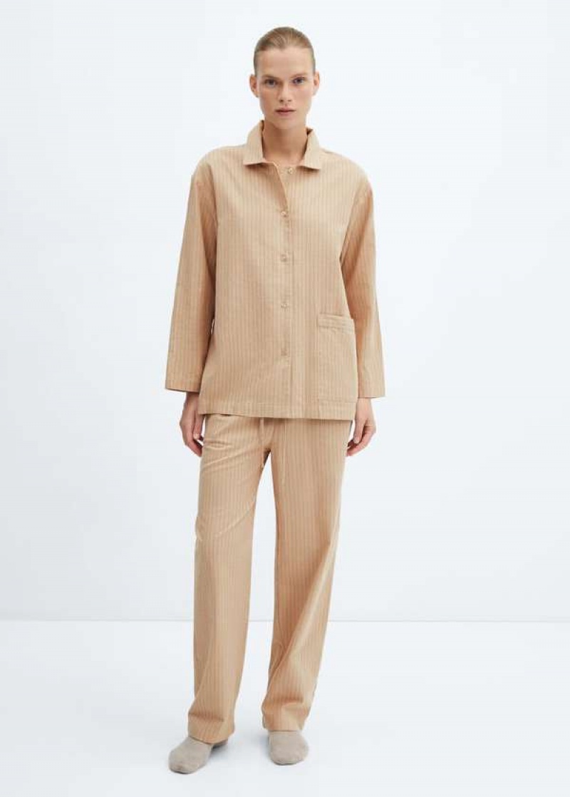 Mango Pruhovaný Bavlněné Pajama Shirt | MNG-23702