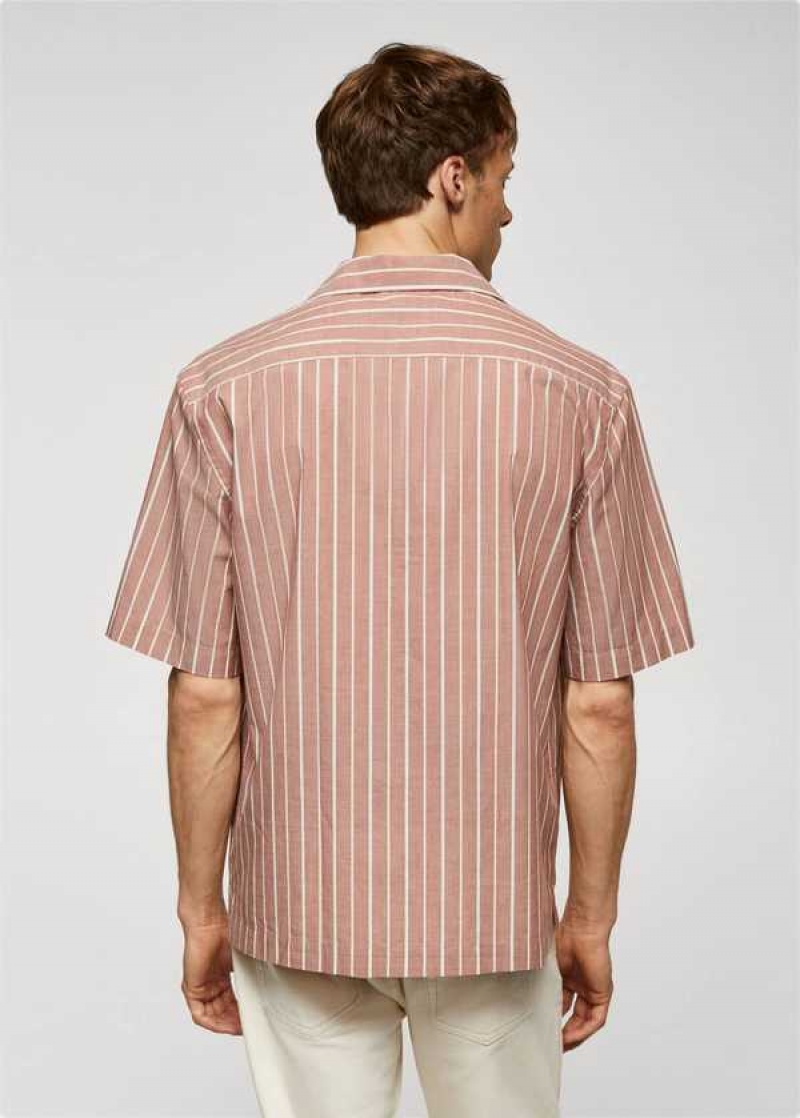 Mango Pruhovaný Shirt 100% Bavlněné Bowling Collar | MNG-22025