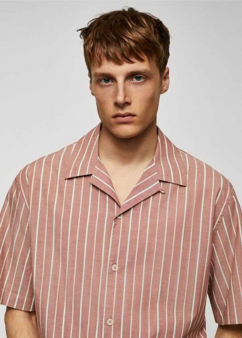 Mango Pruhovaný Shirt 100% Bavlněné Bowling Collar | MNG-22025