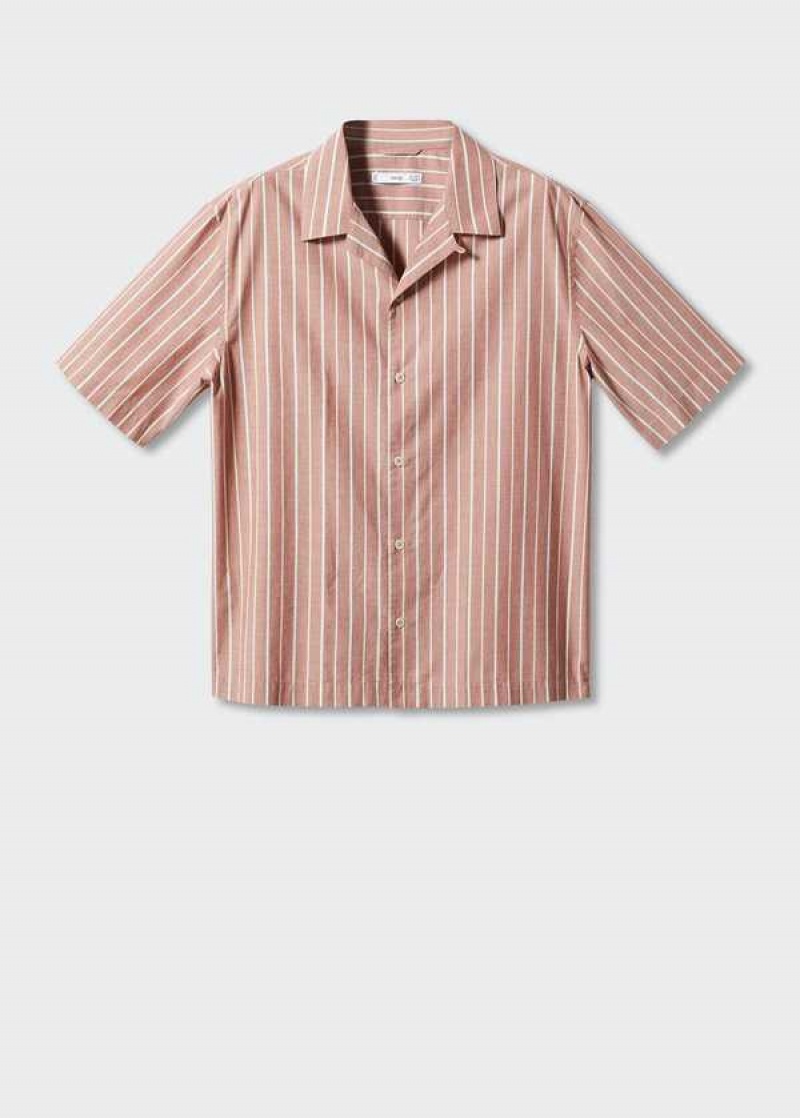 Mango Pruhovaný Shirt 100% Bavlněné Bowling Collar | MNG-22025