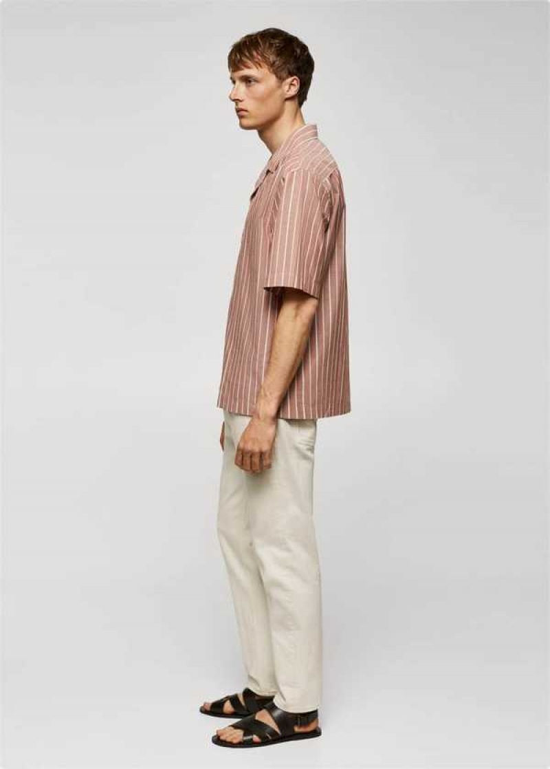 Mango Pruhovaný Shirt 100% Bavlněné Bowling Collar | MNG-22025