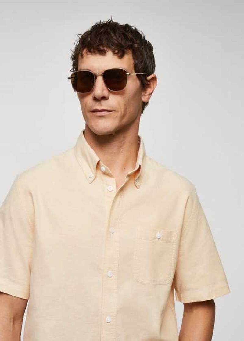 Mango Regular-fit Krátké-sleeved Oxford Shirt | MNG-22186