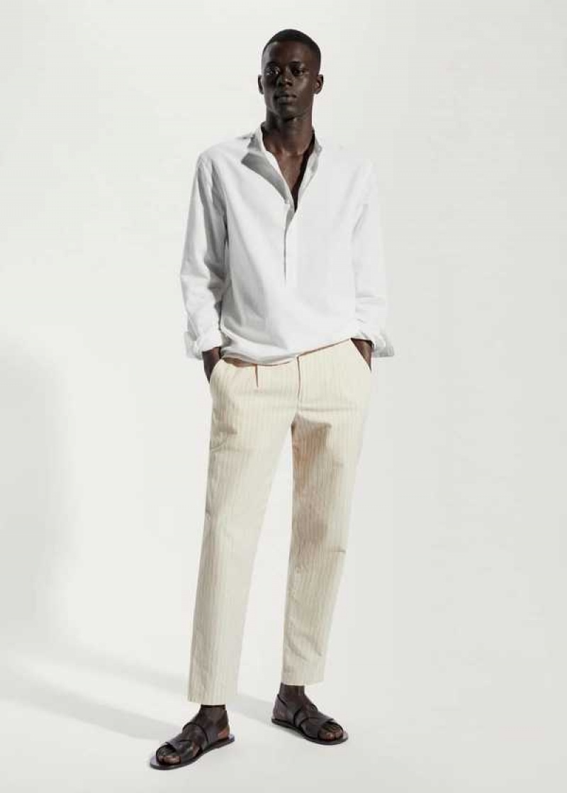 Mango Regular-fit Linen Shirt With Mao Collar | MNG-22007