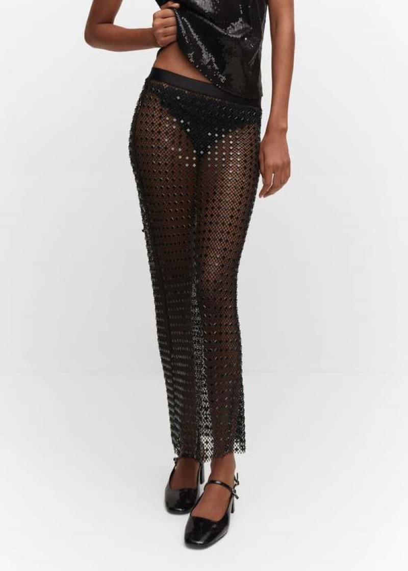 Mango Rhinestone Mesh Skirt | MNG-24200