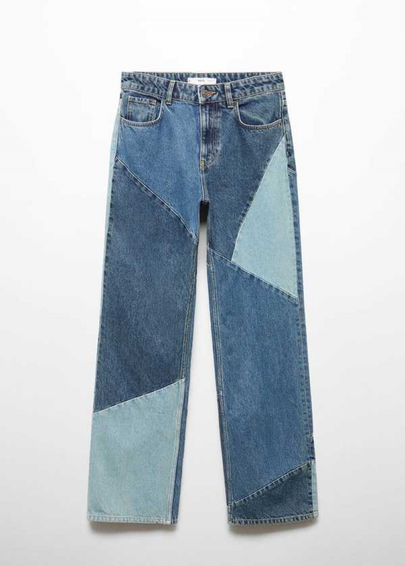 Mango Rovný Patchwork Jeans | MNG-23878