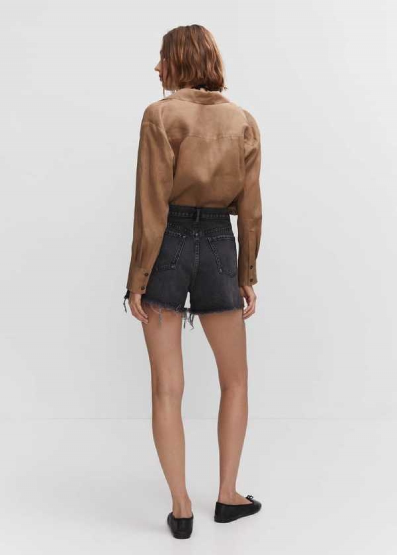 Mango Rovný Shorts With Frayed Hem | MNG-23883