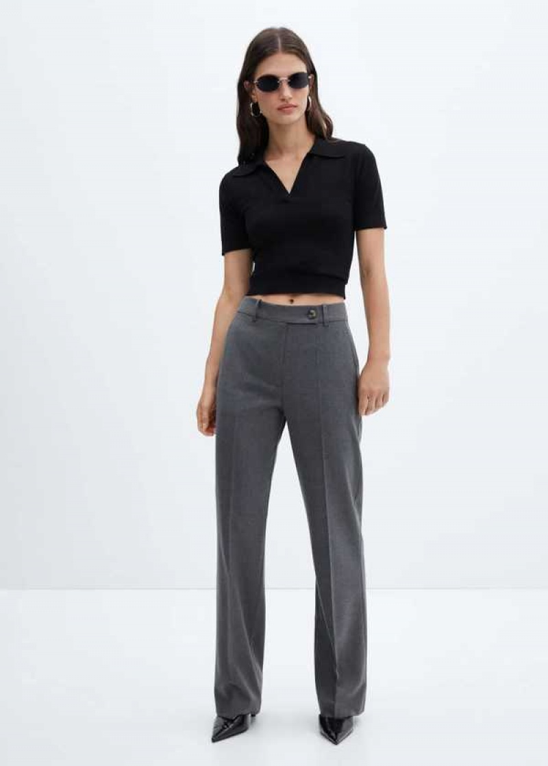 Mango Rovný Trousers With Side Button | MNG-24482