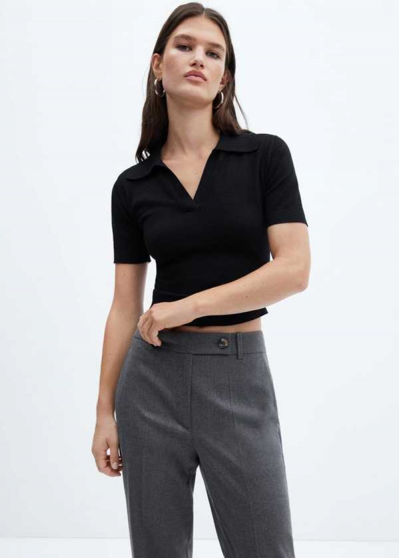 Mango Rovný Trousers With Side Button | MNG-24482