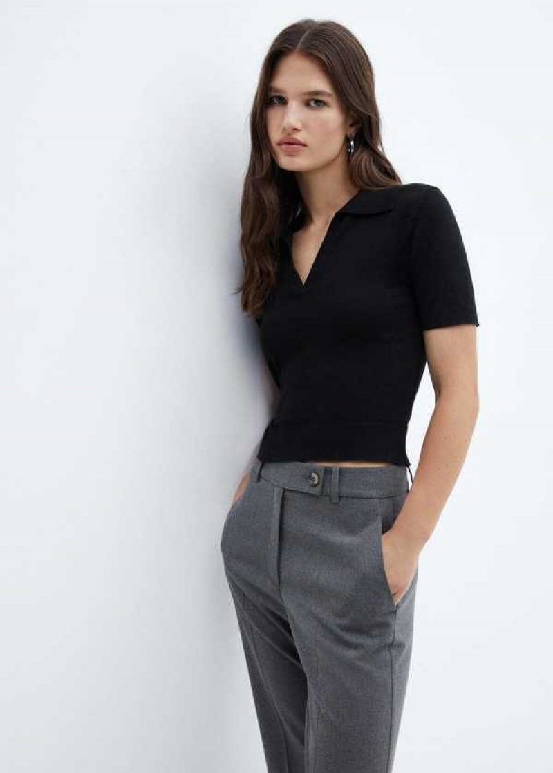 Mango Rovný Trousers With Side Button | MNG-24482