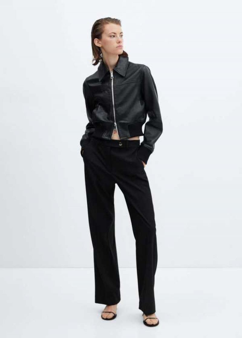 Mango Rovný Trousers With Side Button | MNG-24284