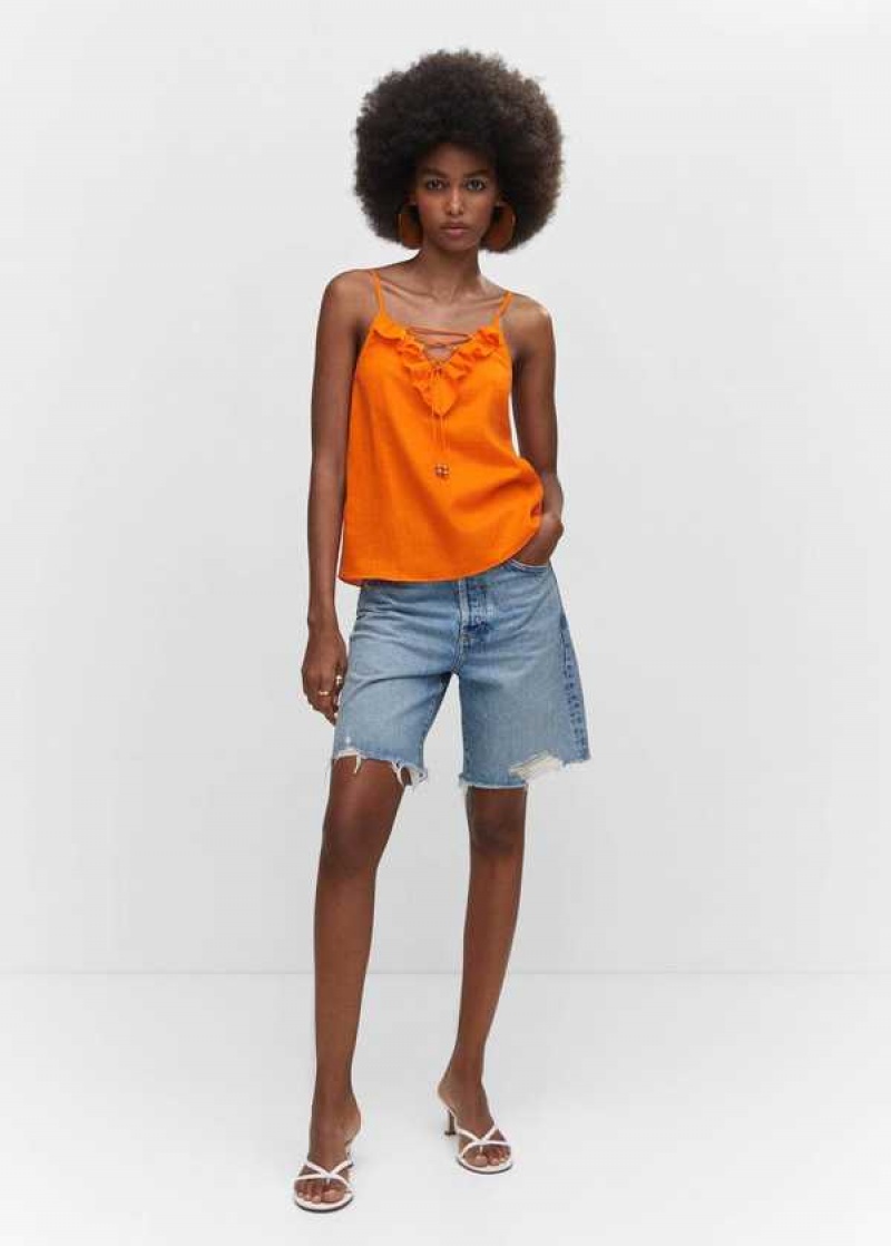 Mango Ruffled Top With Adjustable Drawstring | MNG-24797