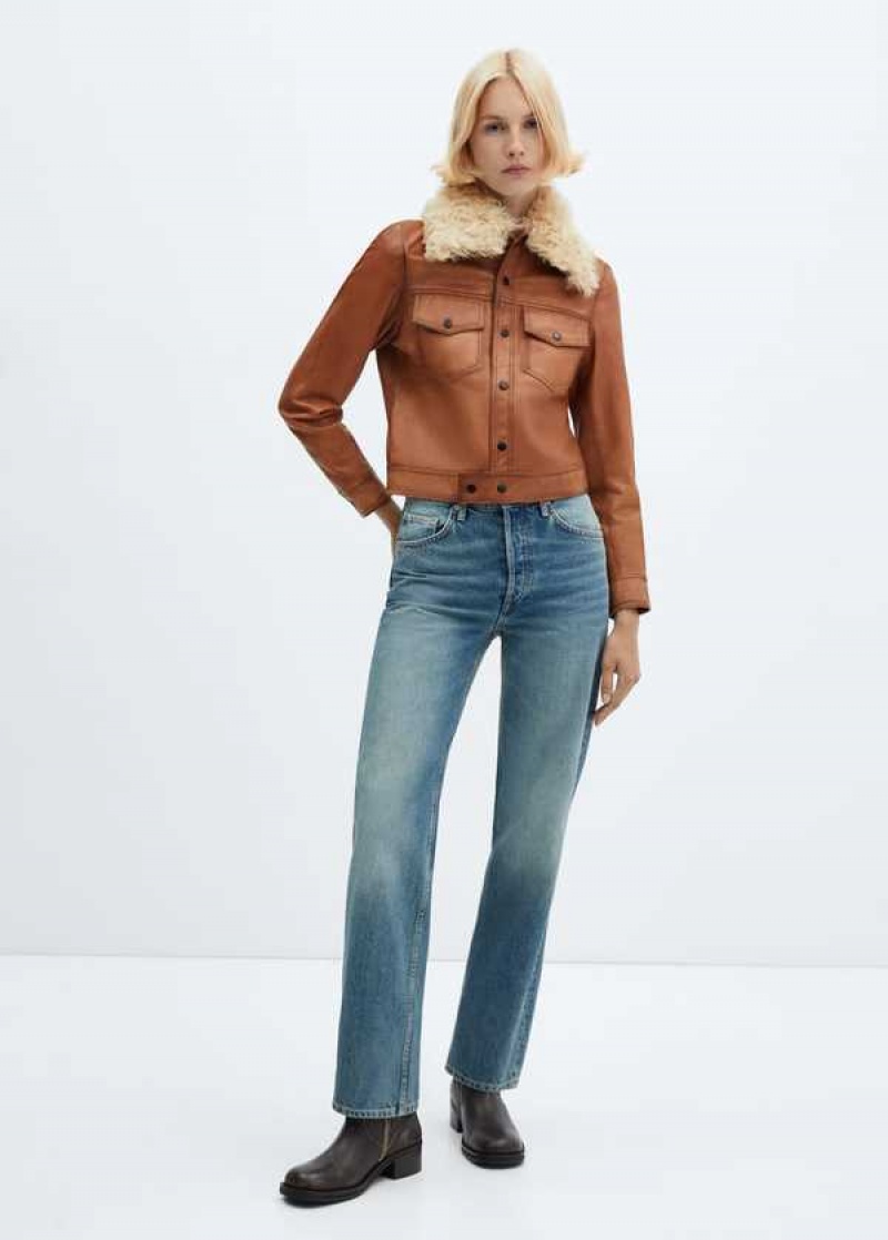 Mango Semišové Jacket With Fur-effect Collar | MNG-25178