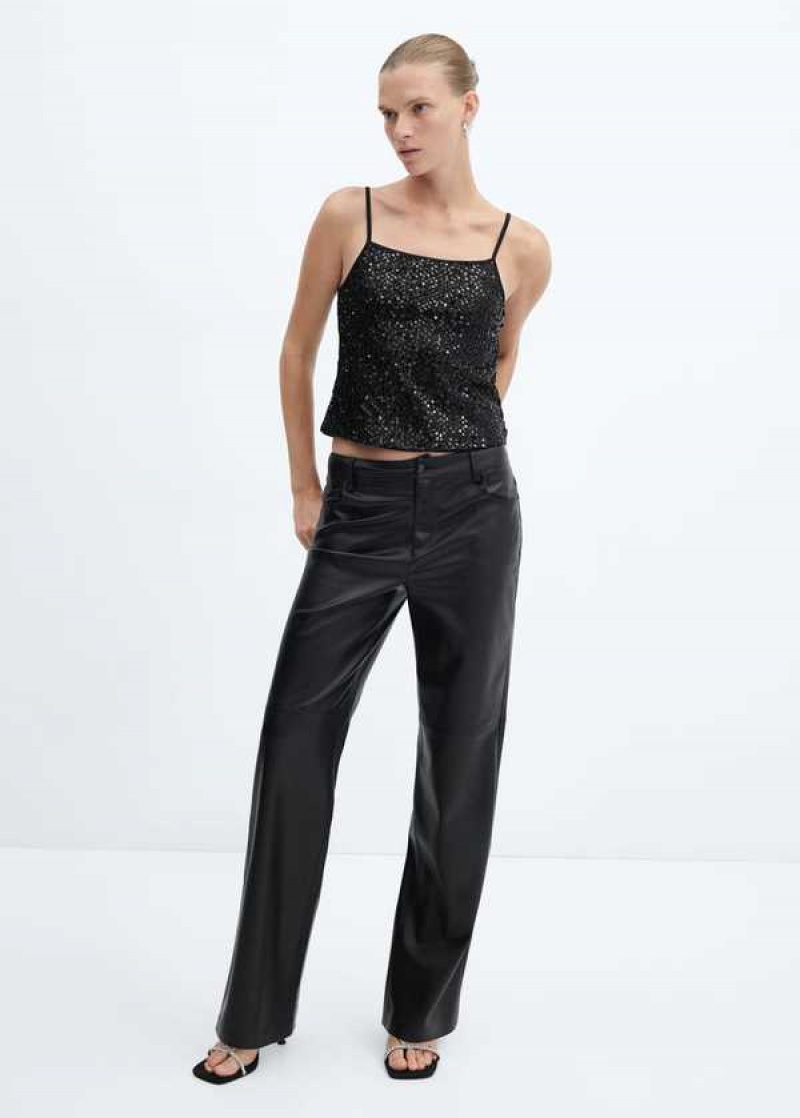 Mango Sequin Top With Spaghetti Páskové | MNG-24722