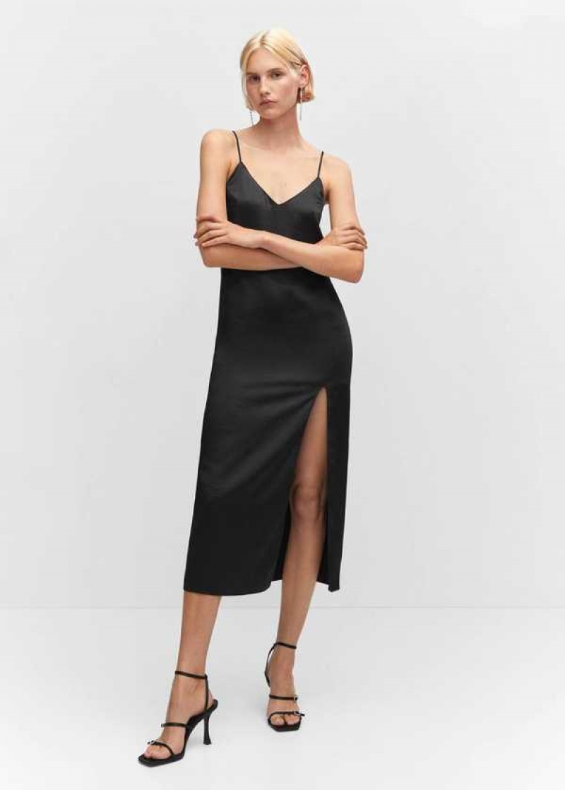 Mango Side-slit Satin Šaty | MNG-26026