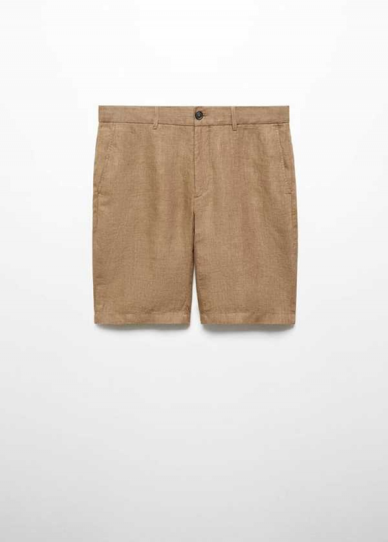 Mango Slim Fit Linen Bermuda Shorts | MNG-22396