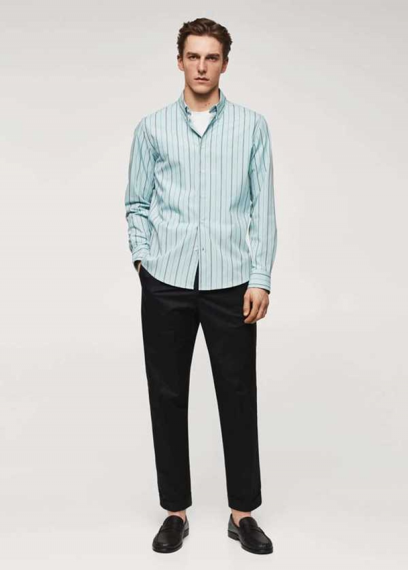 Mango Slim Fit Pruhovaný Bavlněné Shirt | MNG-22164