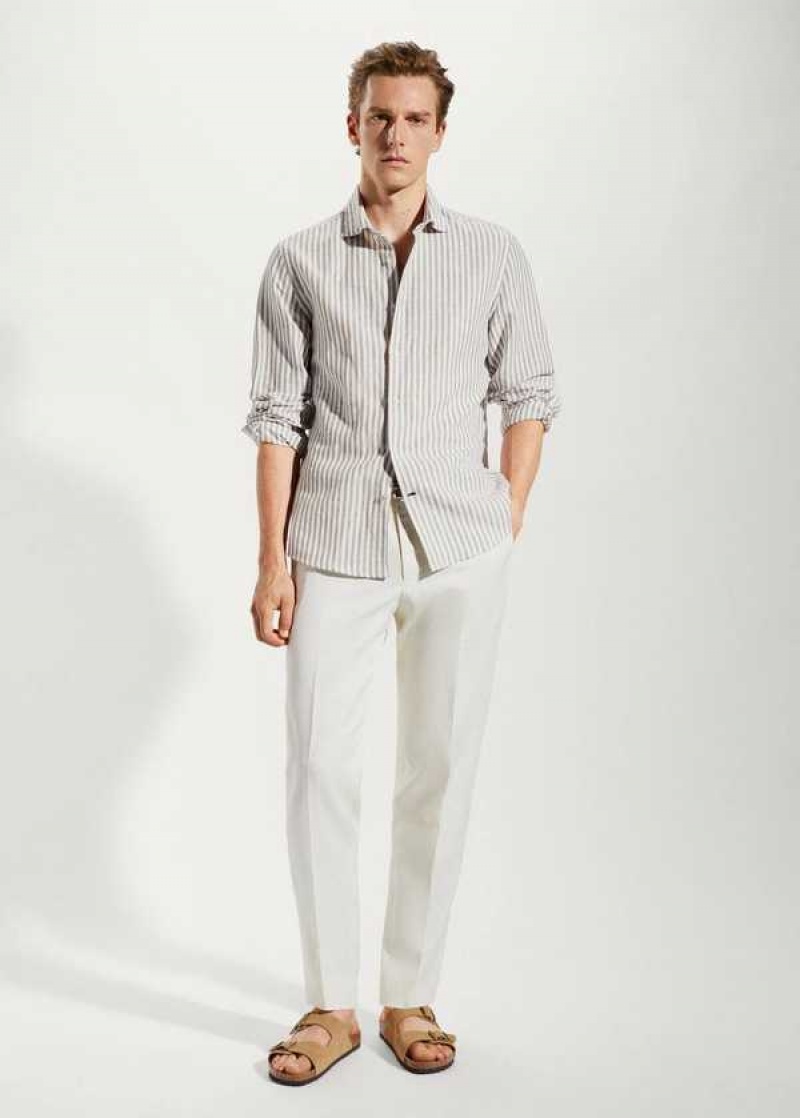 Mango Slim Fit Pruhovaný Linen Shirt | MNG-22053