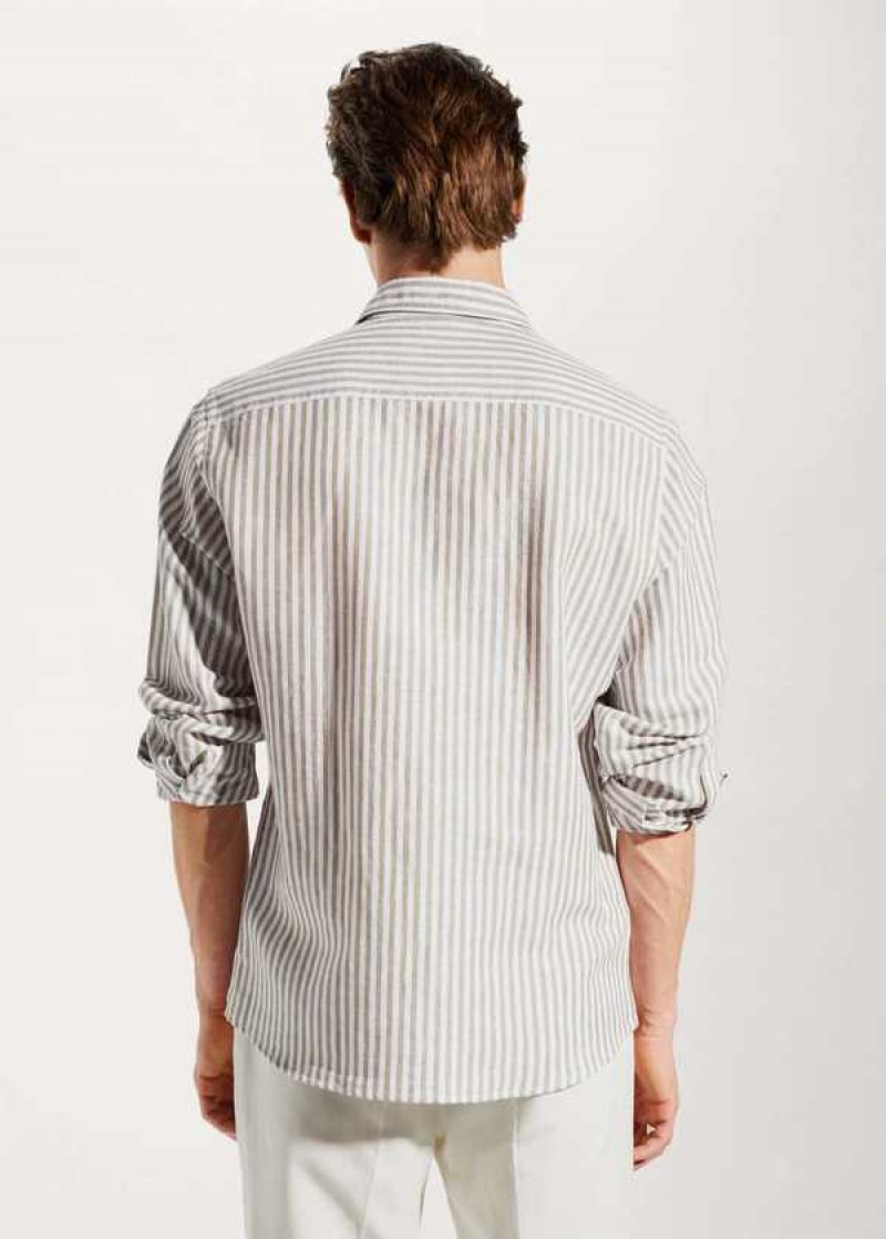 Mango Slim Fit Pruhovaný Linen Shirt | MNG-22053