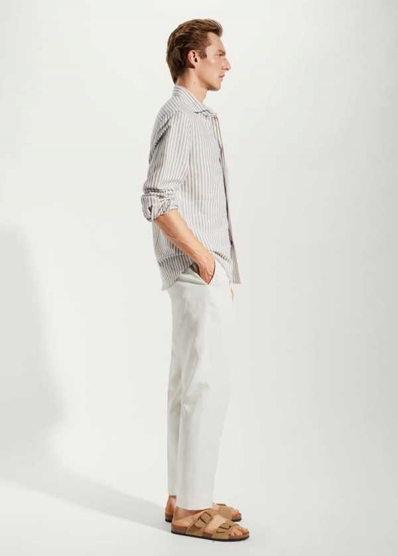 Mango Slim Fit Pruhovaný Linen Shirt | MNG-22053