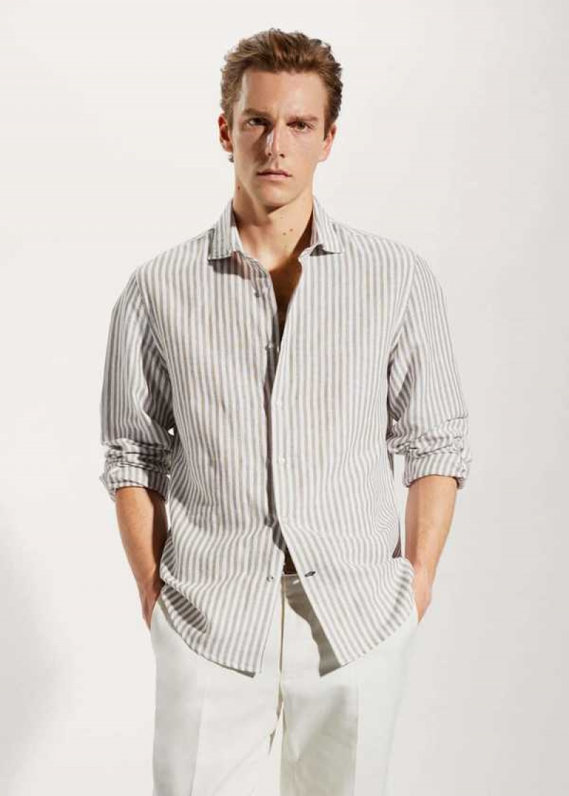 Mango Slim Fit Pruhovaný Linen Shirt | MNG-22053