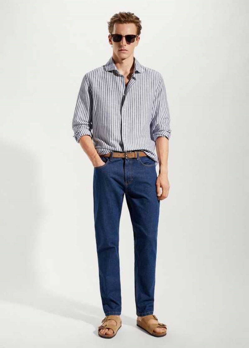 Mango Slim Fit Pruhovaný Linen Shirt | MNG-22002