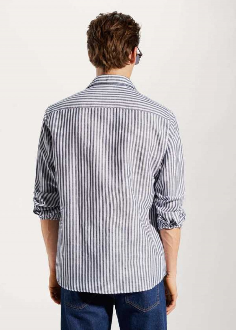 Mango Slim Fit Pruhovaný Linen Shirt | MNG-22002