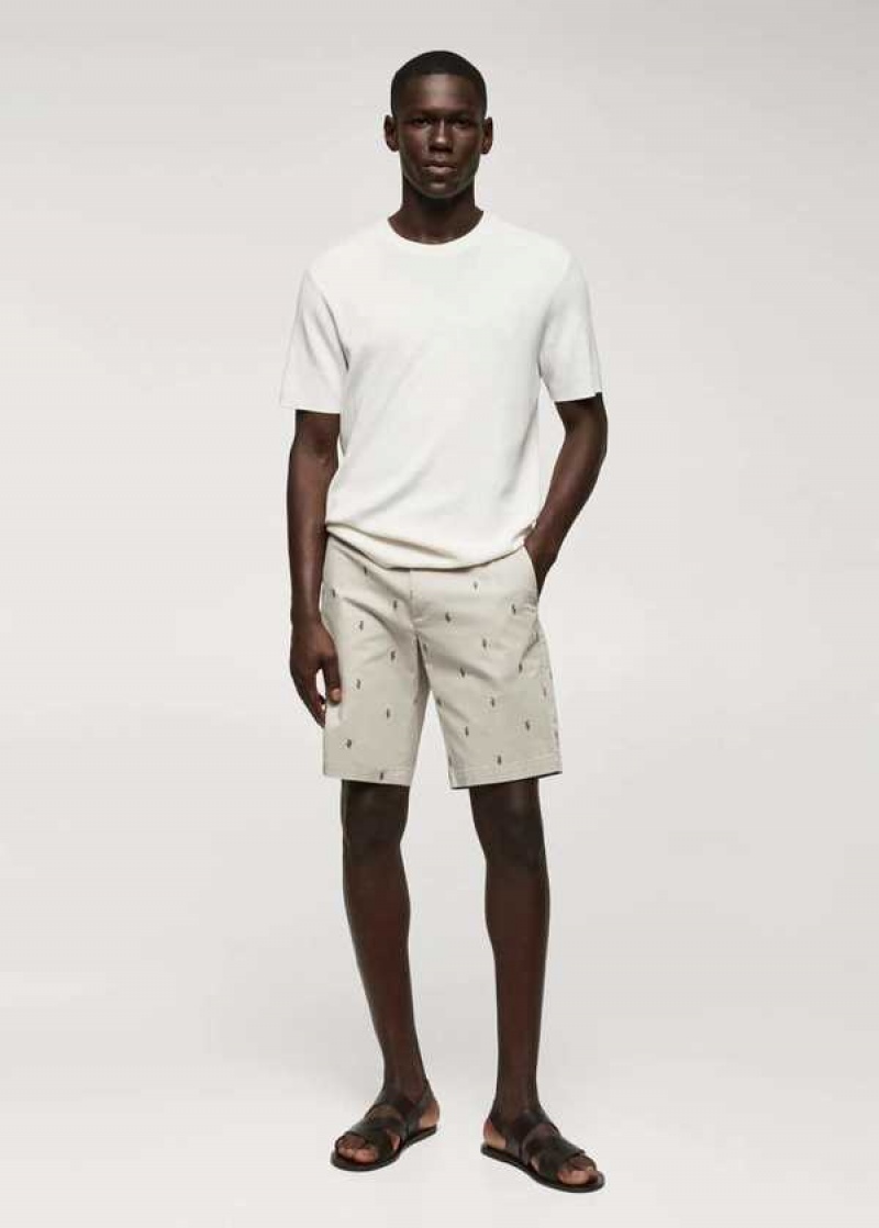 Mango Slim-fit Bavlněné Micro-print Bermuda Shorts | MNG-22391