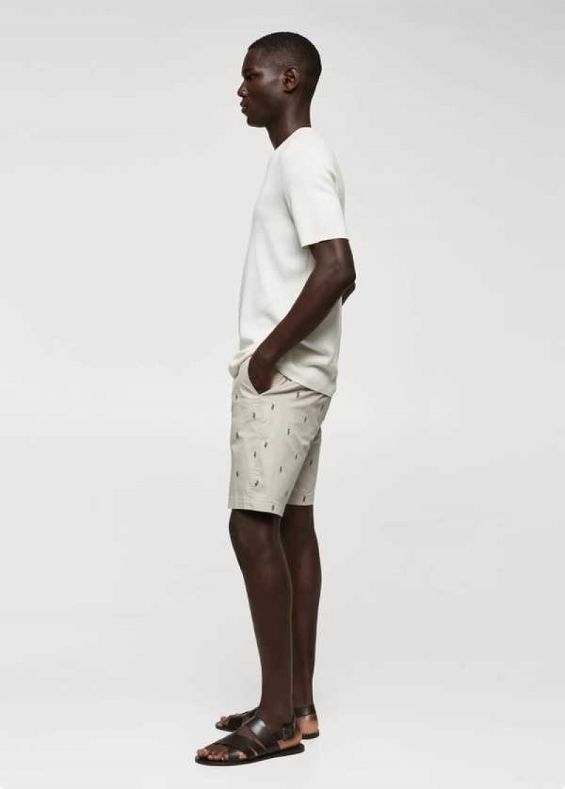 Mango Slim-fit Bavlněné Micro-print Bermuda Shorts | MNG-22391