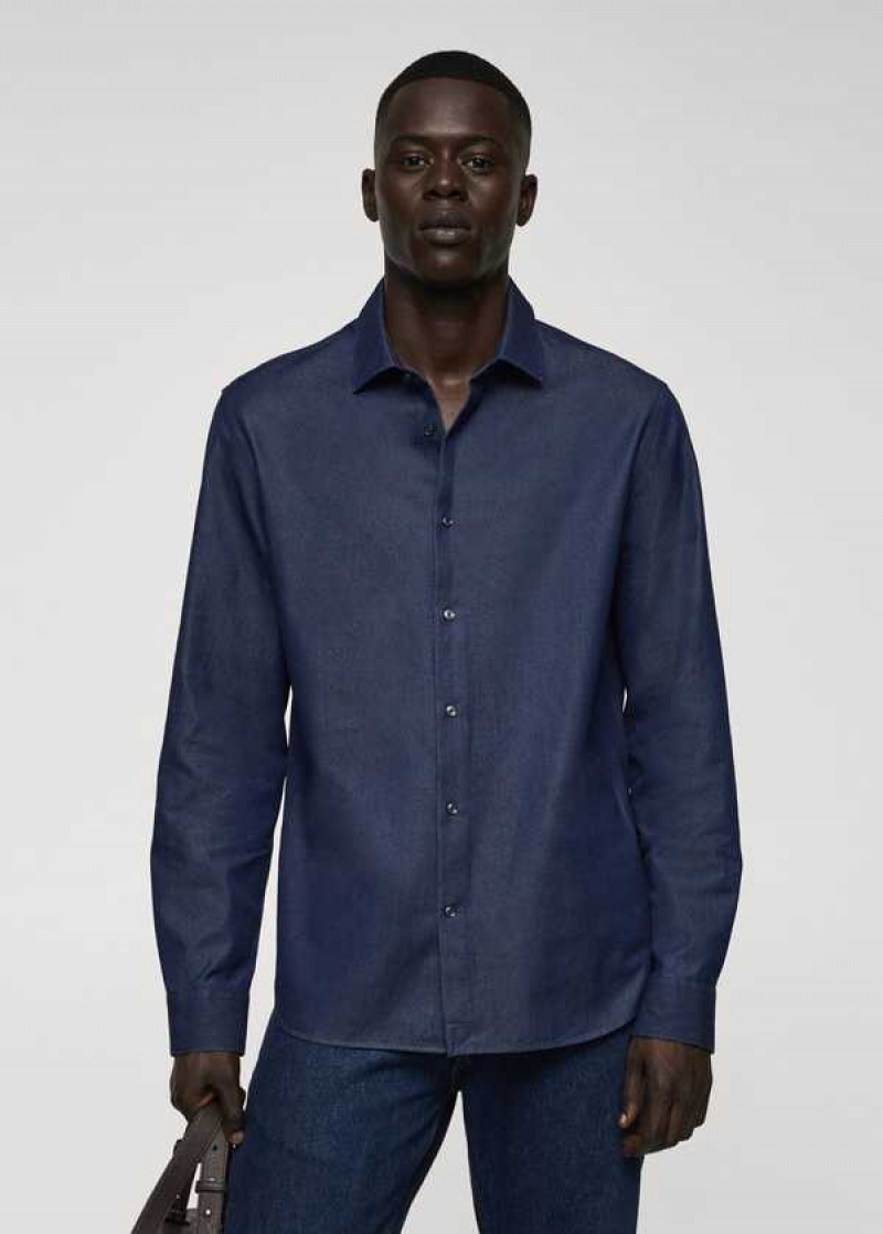 Mango Slim-fit Chambray Bavlněné Shirt | MNG-22217